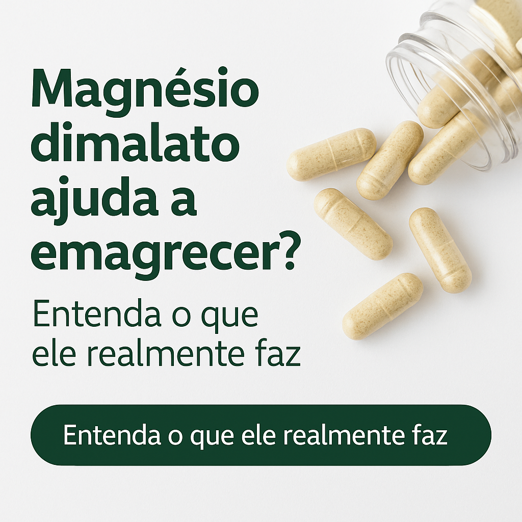 Frasco e cápsulas de magnésio dimalato usados como ilustração de suplemento